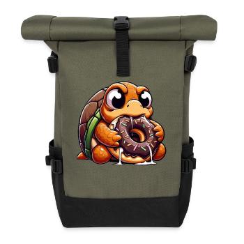 Süße Schildkröte Donut Nachtisch Cartoon  - Rolltop Rucksack - Olive/Schwarz - Vorne