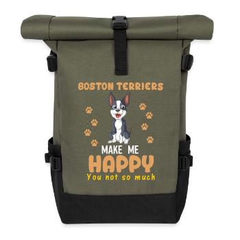 Boston Terrier Happy Meme Design - Rolltop Rucksack - Olive/Schwarz - Vorne