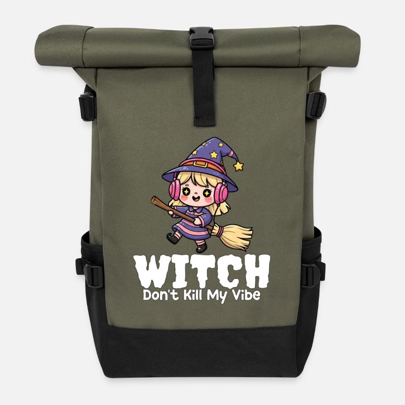 SORCIÈRE NE GÂCHE PAS MON AMBIANCE - WITCH HALLOWEEN - Sac à dos roll top - olive/noir