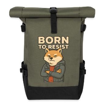 Shiba Inu charm rebellious style - Roll Top Backpack - olive/black - Front