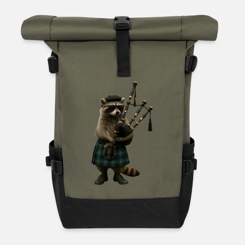 Waschbär Dudelsack - Rolltop Rucksack - Olive/Schwarz