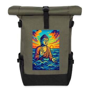Vibrant Buddha in Ocean Sunset - Roll Top Backpack - olive/black - Front