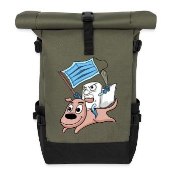 Humorous protest dog illustration - Roll Top Backpack - olive/black - Front