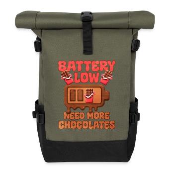 Chocolate battery with humor - Roll Top Backpack - olive/black - Front