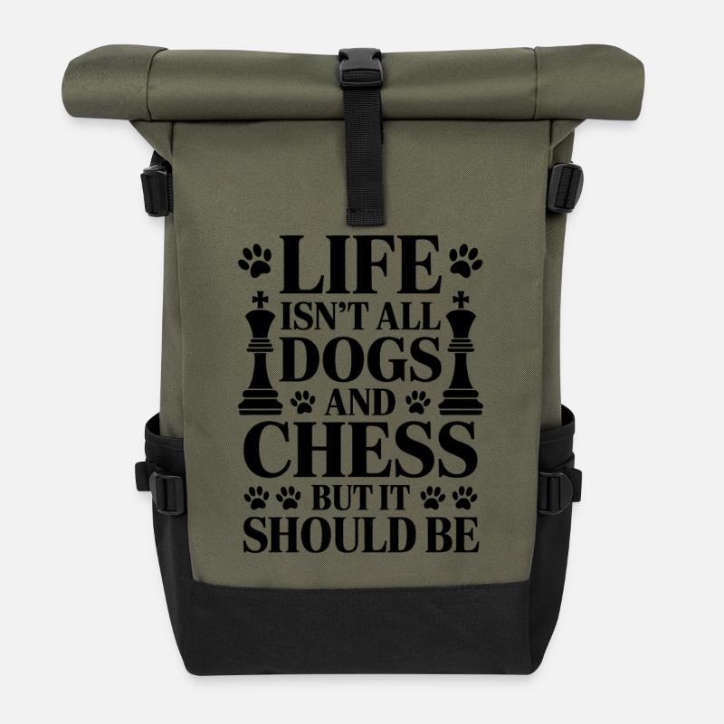 Schach Spruch Schachspieler Hunde Schach Geschenk - Rolltop Rucksack - Olive/Schwarz