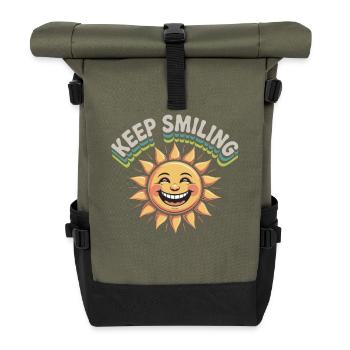 Smiling sun graphic with message - Roll Top Backpack - olive/black - Front