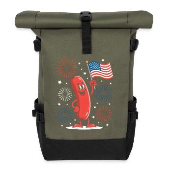  Patriotic Kawaii Sausage Independence Day 4th of - Rolltop Rucksack - Olive/Schwarz - Vorne