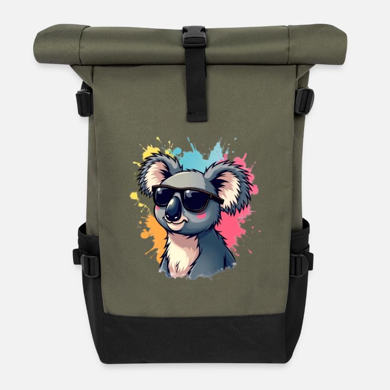 Cool Koala mit Sonnenbrille und Farbexplosion - Rolltop Rucksack - Olive/Schwarz
