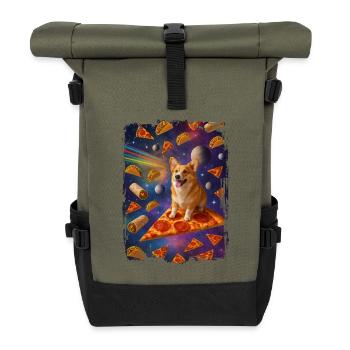 Puppy on pizza dream in space - Roll Top Backpack - olive/black - Front