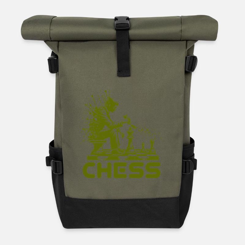 Schachspieler Silhouette mit Farbexplosion - Rolltop Rucksack - Olive/Schwarz