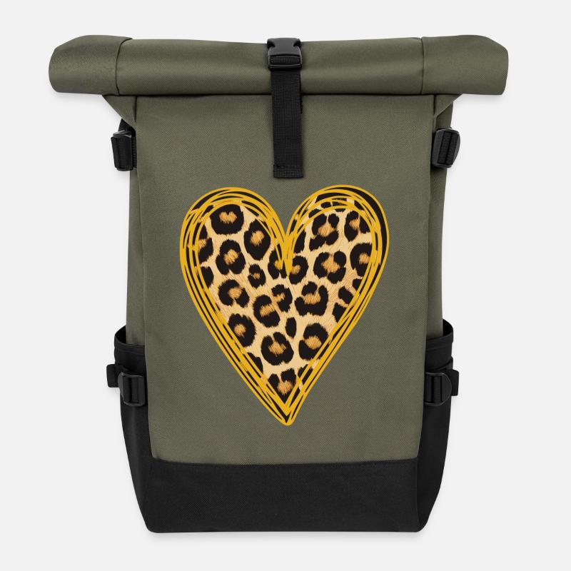 Leopardprint Herz Valentinstag Liebe - Rolltop Rucksack - Olive/Schwarz