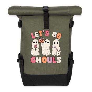 Allons goules groovy fantôme avec des fleurs vintage - Sac à dos roll top - olive/noir - Devant