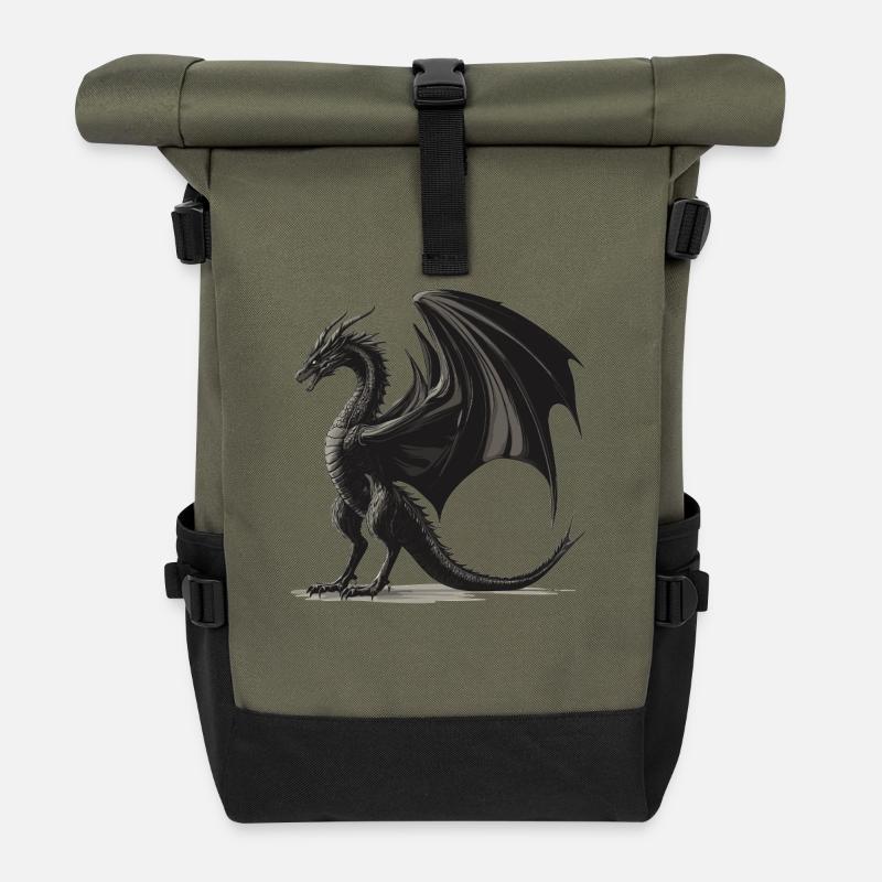 Drachen Drache - Rolltop Rucksack - Olive/Schwarz
