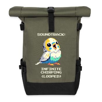 Soundtrack: Endloses Zwitschern | Wellensittich - Rolltop Rucksack - Olive/Schwarz - Vorne