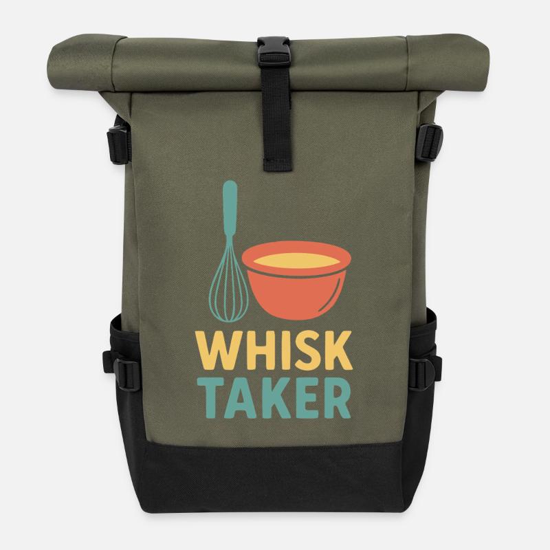 Whisk Taker Illustration Design - Roll Top Backpack - olive/black