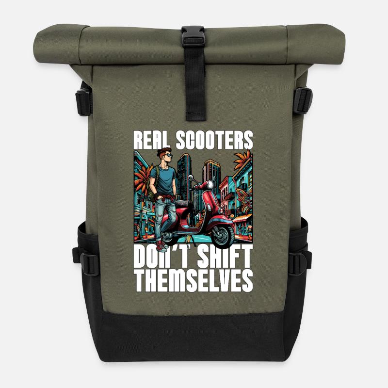 Real Scooters Don't Shift Electric Scooter Lover - Rolltop Rucksack - Olive/Schwarz