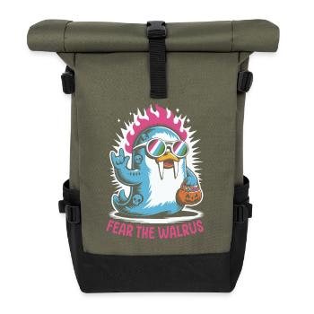 Walross Punk Rocker Halloween  - Rolltop Rucksack - Olive/Schwarz - Vorne