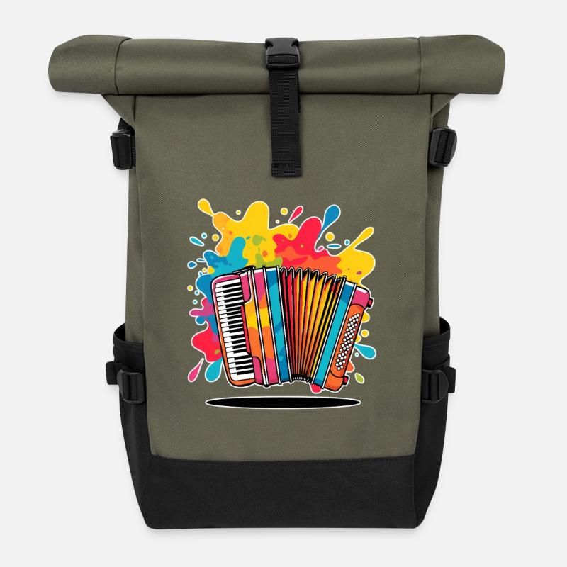 Farbenfrohe Musikinstrumente mit Spritzern - Rolltop Rucksack - Olive/Schwarz