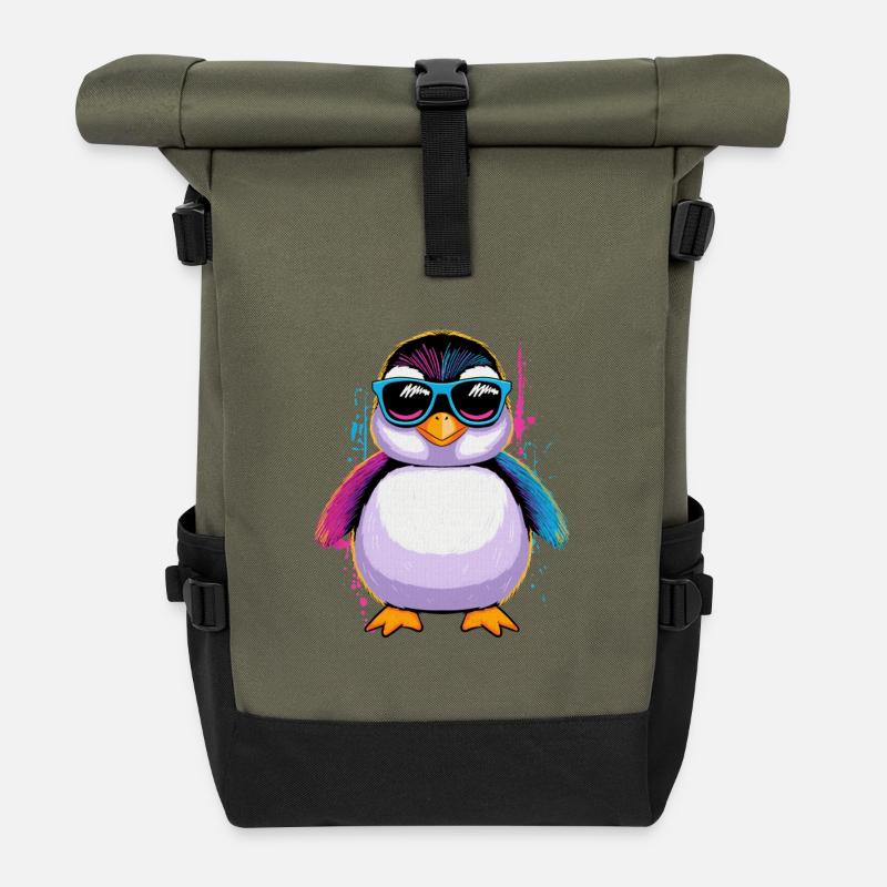 Seevögel Tierwelt Retro Königspinguin Pinguin - Rolltop Rucksack - Olive/Schwarz