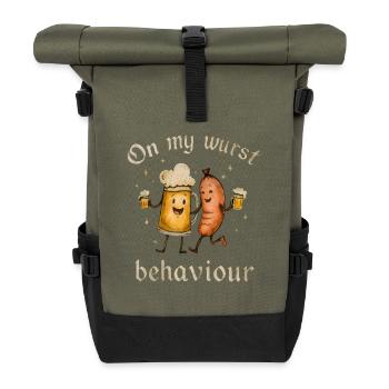 Motif humoristique de boire et de manger - Sac à dos roll top - olive/noir - Devant