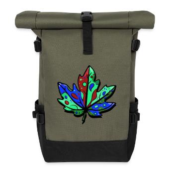 Blatt Herbst Bunt Ahorn - Rolltop Rucksack - Olive/Schwarz - Vorne