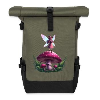 Fairytale forest fairy on mushroom - Roll Top Backpack - olive/black - Front