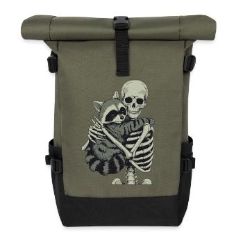 Waschbär Skelett Halloween - Rolltop Rucksack - Olive/Schwarz - Vorne