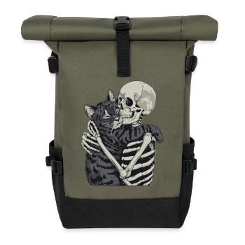 Katze Skelett Halloween Kater  - Rolltop Rucksack - Olive/Schwarz - Vorne