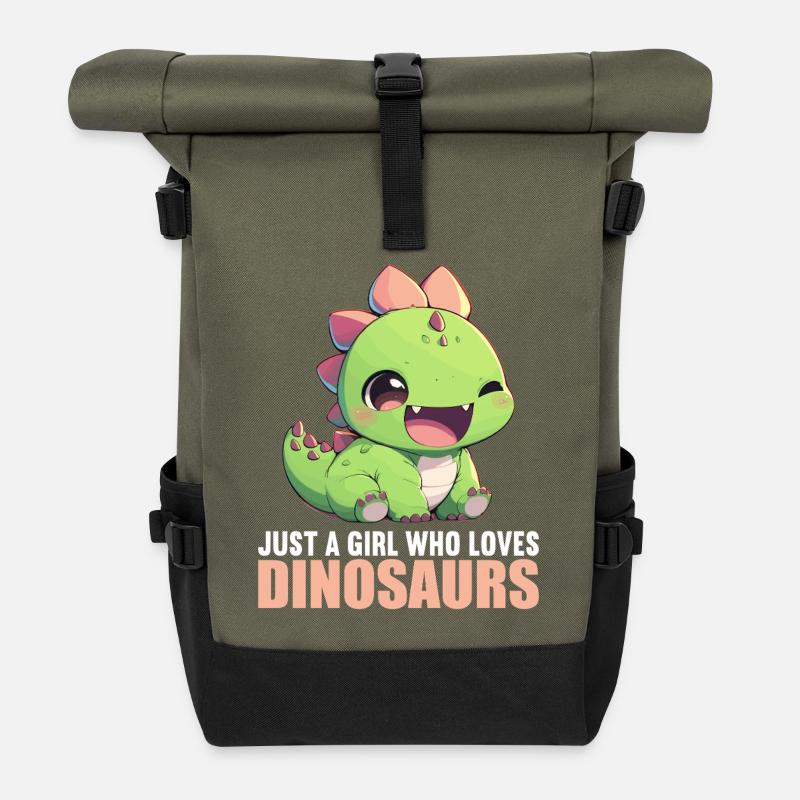 Dino Dinosaur Dinosaur - Roll Top Backpack - olive/black