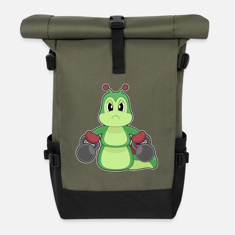 Raupe Bodybuilder Hanteln Bodybuilding - Rolltop Rucksack - Olive/Schwarz