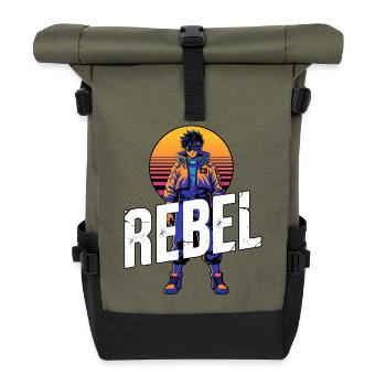 Rebellischer Cyber-Teen mit Sonnenuntergang - Rolltop Rucksack - Olive/Schwarz - Vorne