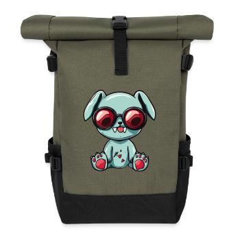 Playful dog with sunglasses - Roll Top Backpack - olive/black - Front