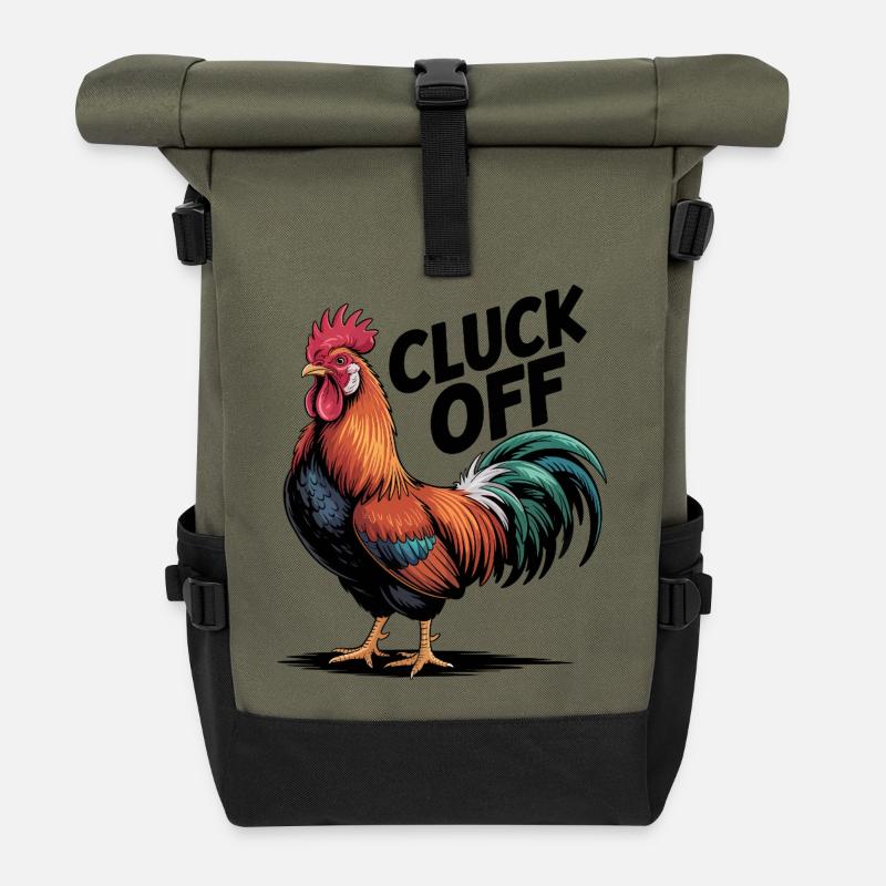 Vivid Rooster Illustration for Apparel - Roll Top Backpack - olive/black