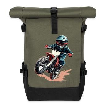 Dynamischer Motorradfahrer im Actionstil - Rolltop Rucksack - Olive/Schwarz - Vorne