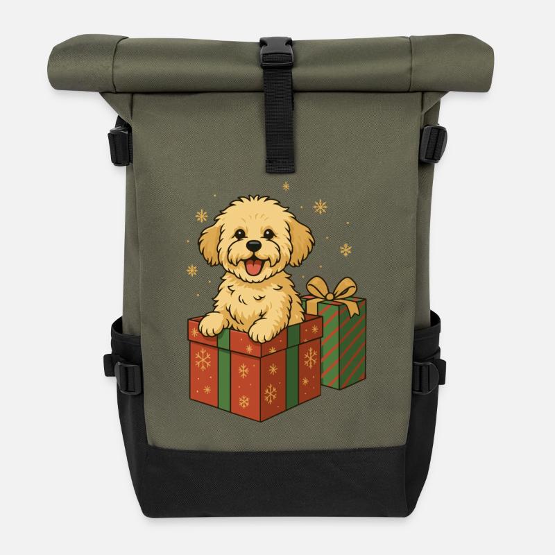 Maltipoo Weihnachten – Hund im Geschenk 🎁 - Rolltop Rucksack - Olive/Schwarz