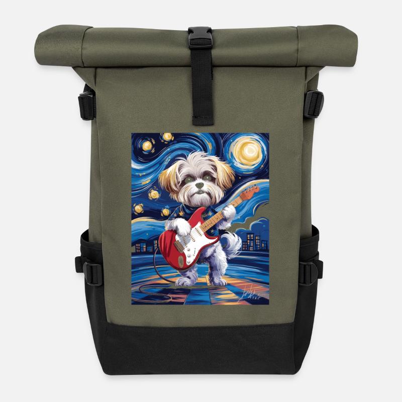 Starry Night Maltese - Rolltop Rucksack - Olive/Schwarz