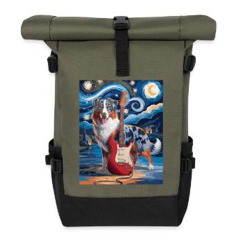 Starry Night Dog with Electric Guitar - Roll Top Backpack - olive/black - Front