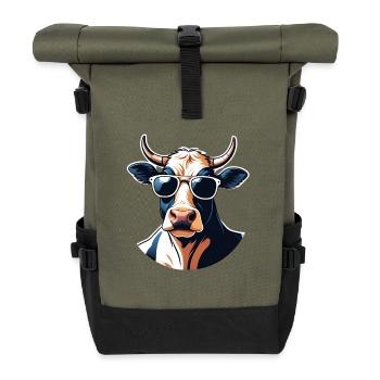 Lässige Kuh mit Sonnenbrille - Rolltop Rucksack - Olive/Schwarz - Vorne