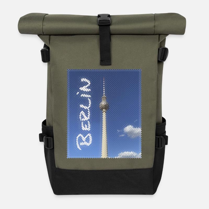 Berlin TV Tower Neon Design - Roll Top Backpack - olive/black