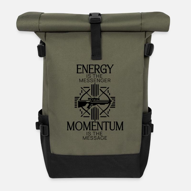 Energetisches Mandala mit inspirierendem Zitat - Rolltop Rucksack - Olive/Schwarz