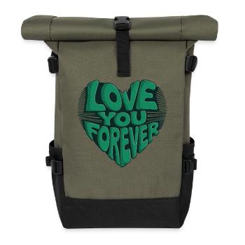 Love You Forever Herz Design - Rolltop Rucksack - Olive/Schwarz - Vorne