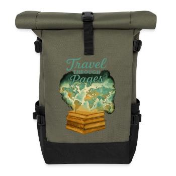 Travel Through Pages World Map Books - Roll Top Backpack - olive/black - Front
