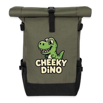 Cheeky Dino frecher grüner Cartoon Dinosaurier - Rolltop Rucksack - Olive/Schwarz - Vorne