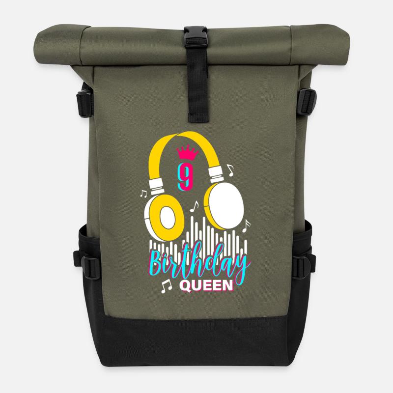 Birthday Queen 9. Geburtstag - Rolltop Rucksack - Olive/Schwarz
