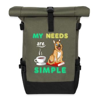 German Shepherd, Books and Coffee – Dog Lover Tee - Roll Top Backpack - olive/black - Front