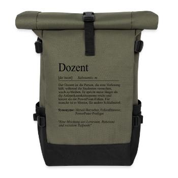 Unispruch "Dozent" Student Geschenk, Studenten - Rolltop Rucksack - Olive/Schwarz - Vorne