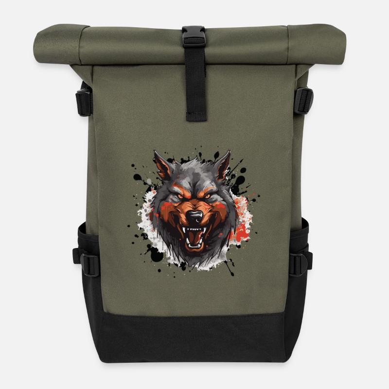 Wolf Tier - Rolltop Rucksack - Olive/Schwarz