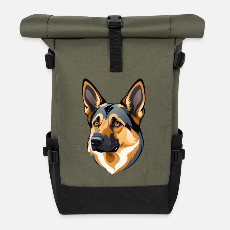 Gesicht eines deutschen Schäferhunds - Rolltop Rucksack - Olive/Schwarz
