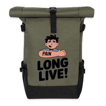 Ausdrucksstarke Schmerz Tattoo Illustration - Rolltop Rucksack - Olive/Schwarz - Vorne