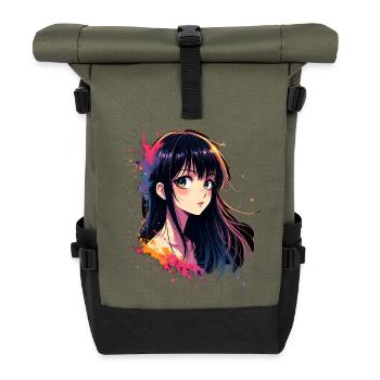 Anime girl with color explosion - Roll Top Backpack - olive/black - Front